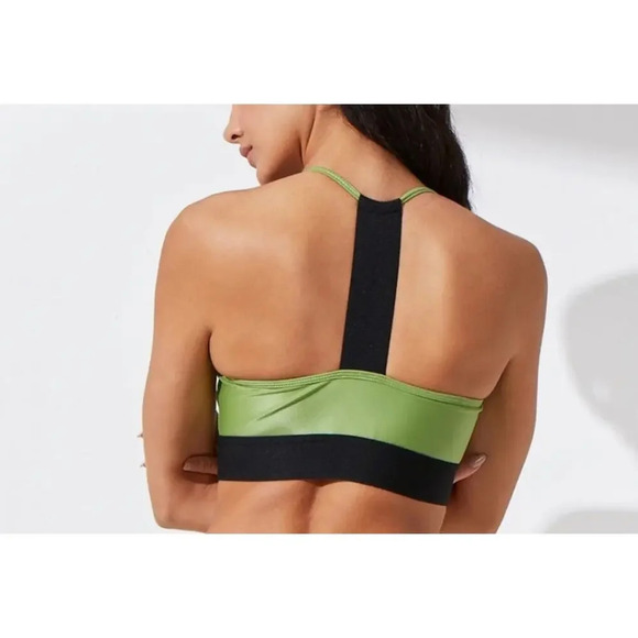 Noli Yoga Liquid Studio Bra Size Small Black Green Racerback - Picture 2 of 7